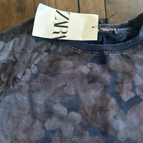 Zara Blue Floral Crewneck Sweater M NWT - Picture 3 of 3